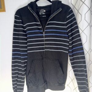 On The Byas Men's Zip-Up Sweater with Black and Blue Stripes